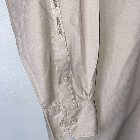 Harley Davidson Motorcycle Khaki Embroidered Long Sleeve Button Down Men Shirt M - Picture 5 of 15